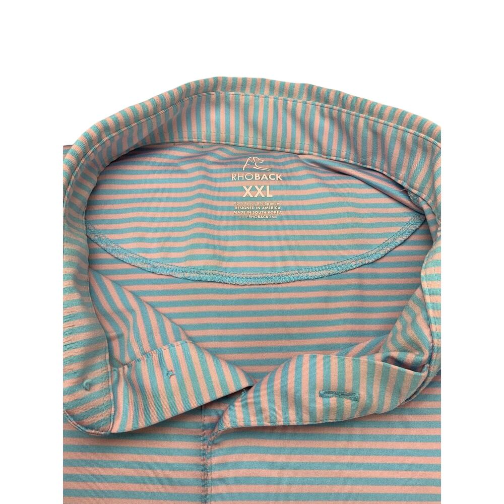 Rhoback Polo Shirt Mens XXL Pink Blue Striped Performance Golf Stretch Designer